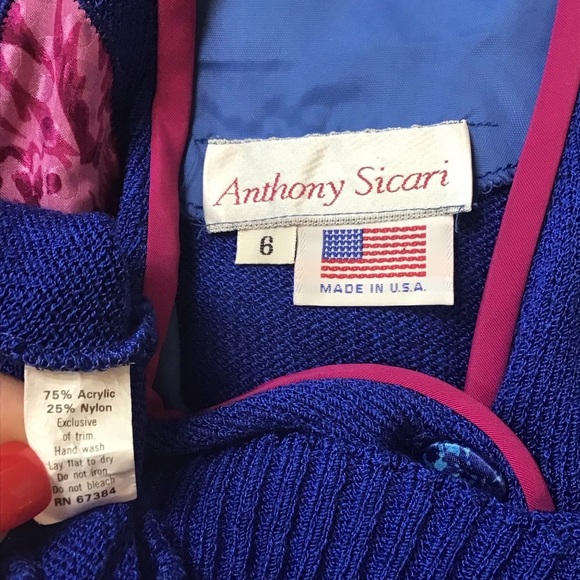 EUC Vintage Anthony Sicari 2pc Womens Blue Floral Scarf & Sweater Size 6 - Picture 9 of 9